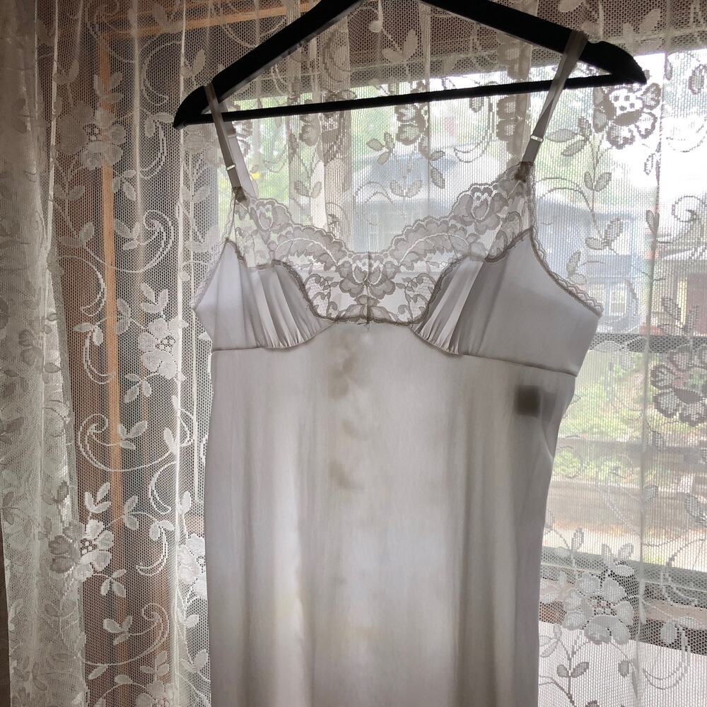 1990s White Nylon Lace Trimmed Slip Dress by Vassarette Lingerie Vintage